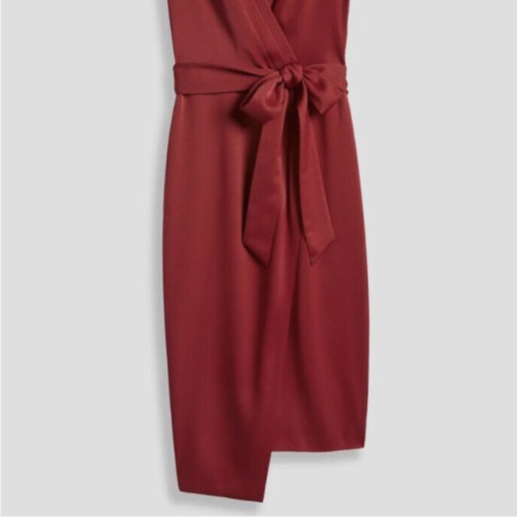 TED BAKER CHRISLEY FIXED FAUX WRAP WINE RED MIDI DRESS sz 2/ US 6 - Picture 6 of 6